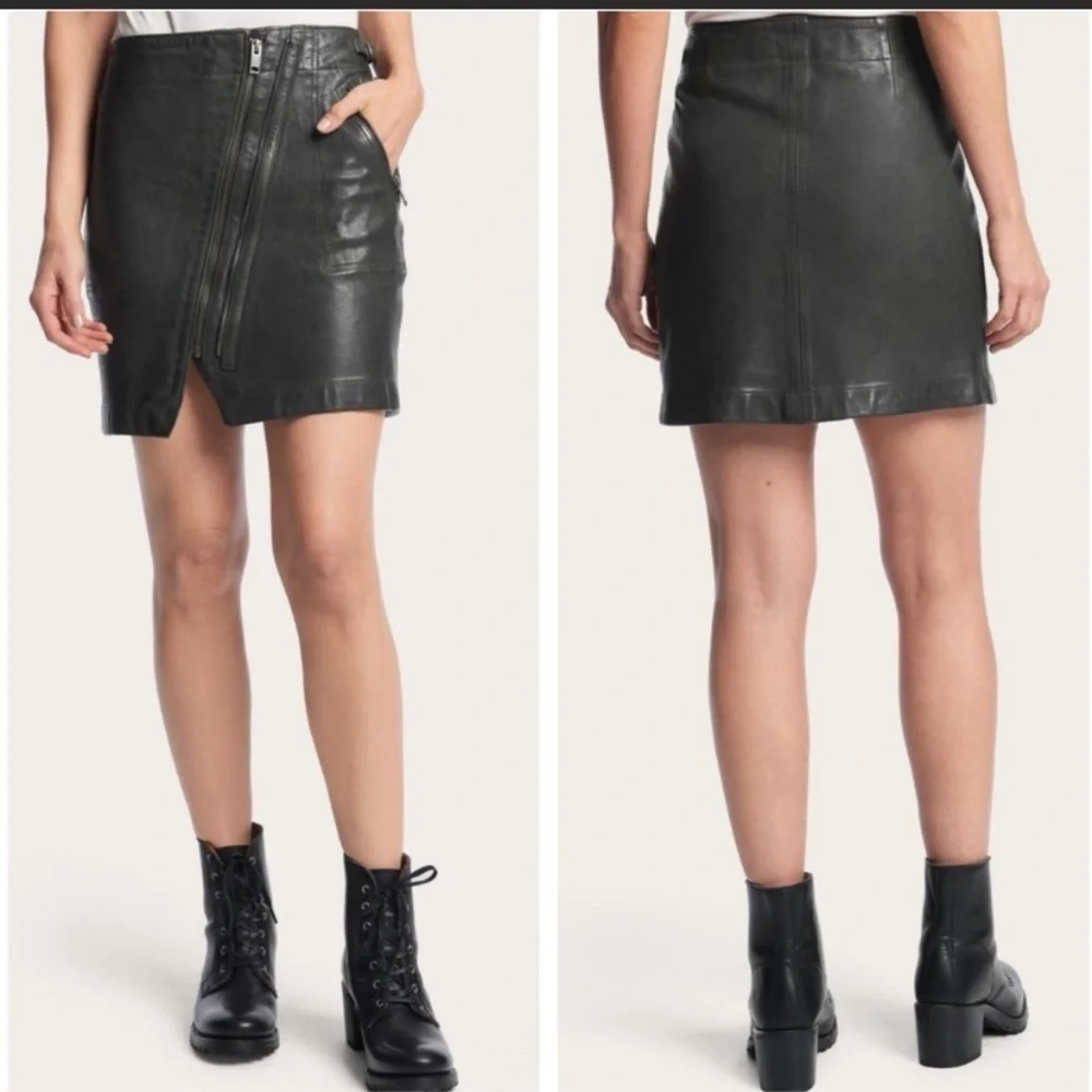 “FRYE” Diya Leather Moto Mini Skirt - Picture 2 of 16